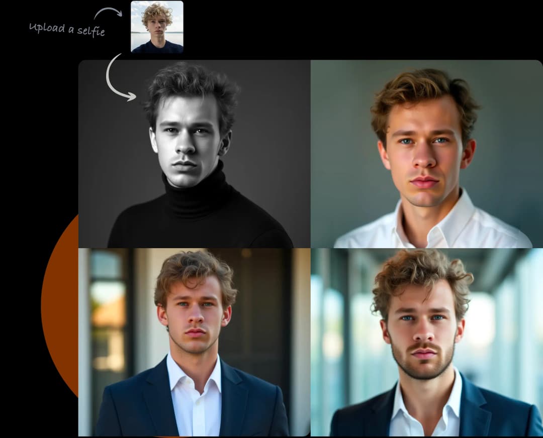 Before and after photos of a man turned into AI headshots created by PaPic